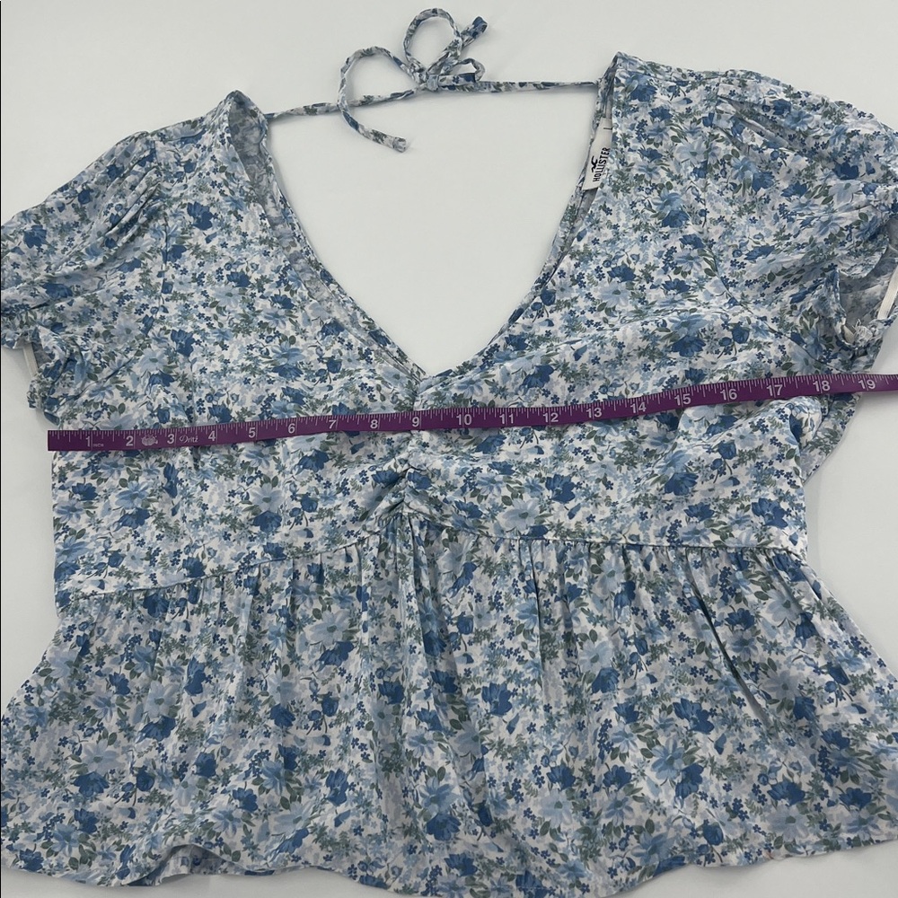 Hollister puff sleeve frill top blue floral milkmaid cottagecore L - Picture 8 of 8